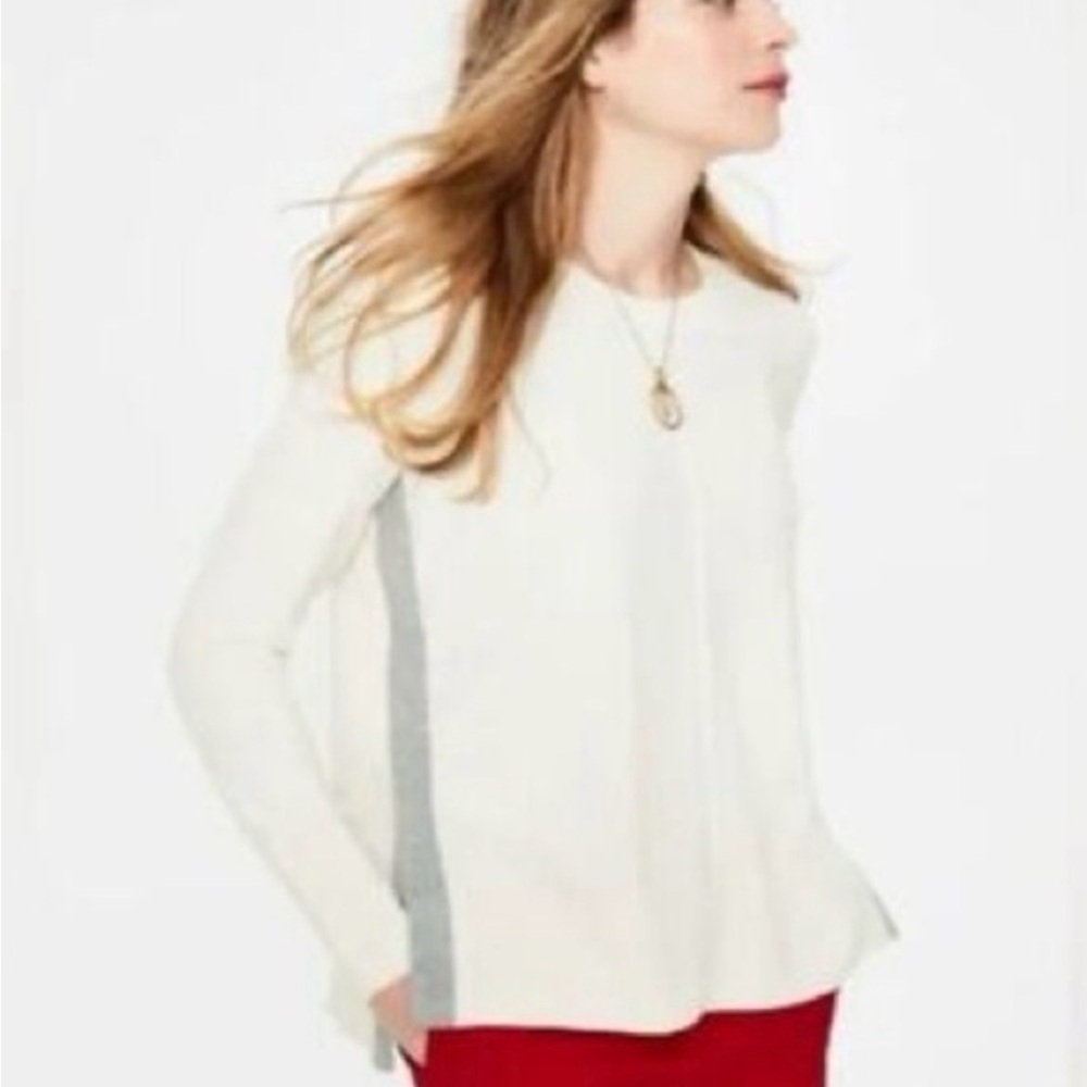 Boden Cream and Gray Crew Neck Sweater